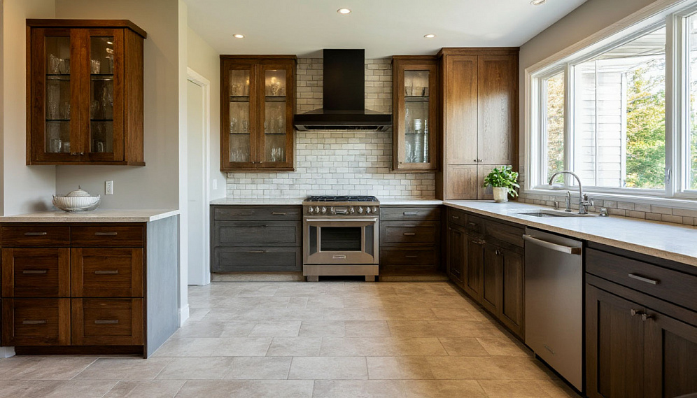 Tile laying in kitchen and bathroom